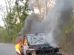 पर्यटकों की जिप्सी में लगी आग, बाल बाल बचे सैलानी