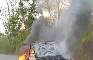 पर्यटकों की जिप्सी में लगी आग, बाल बाल बचे सैलानी